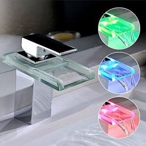 Homelody® LED RGB Wasserfall Armatur Wasserhahn Waschbeckenarmatur Einhebelmischer Waschbatterie Bad Waschtischarmatur Mischbatterie Badarmatur für Badezimmer