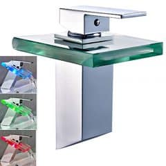 Auralum® RGB LED Wasserfall Waschtisch Armatur Wasserhahn Einhebel Einhandmischer Chrom für Küche Bad